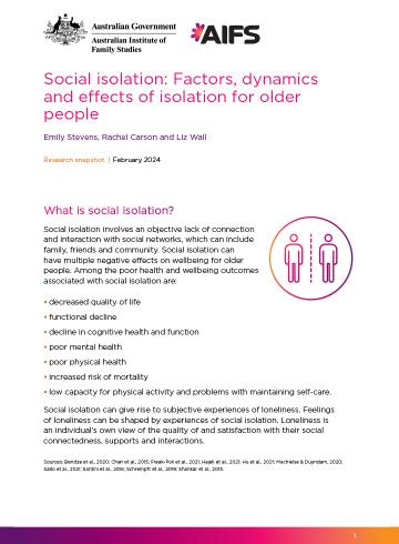 Social isolation: Factors, dynamics and effects of isolation of older people