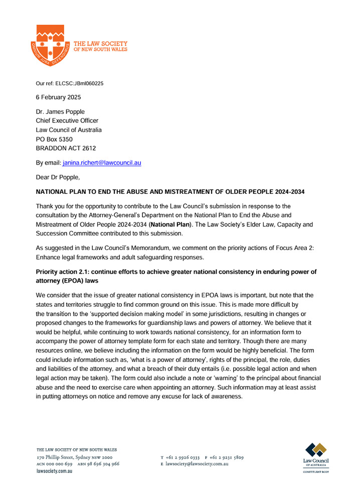 Law Society submission: National Plan to End the Abuse and Mistreatment of Older People 2024-2034
