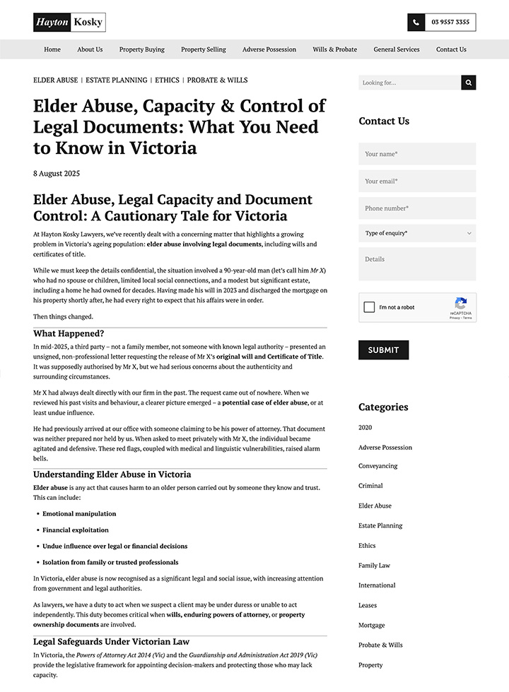 Elder Abuse, Capacity & Control of Legal Documents: What You Need to Know in Victoria