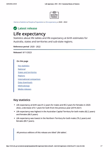 Latest life expectancy statistics