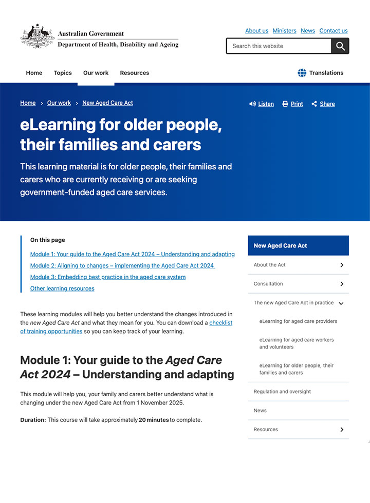eLearning for older people, their families and carers