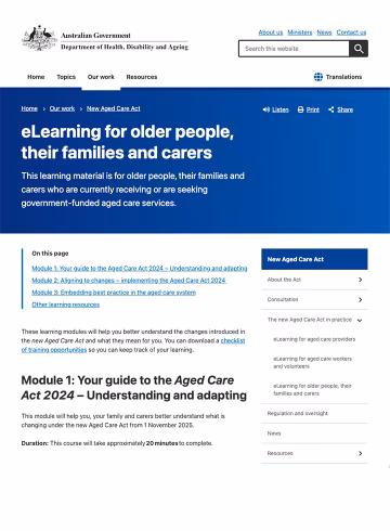 eLearning for older people, their families and carers