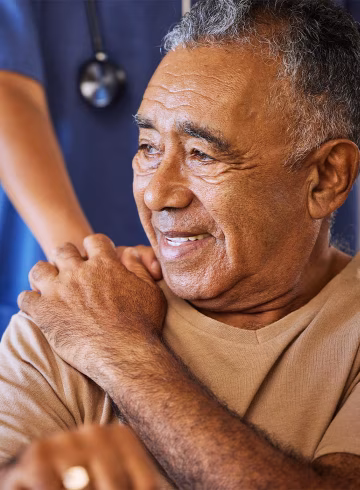 Graphic of man clasping nurse's hand
