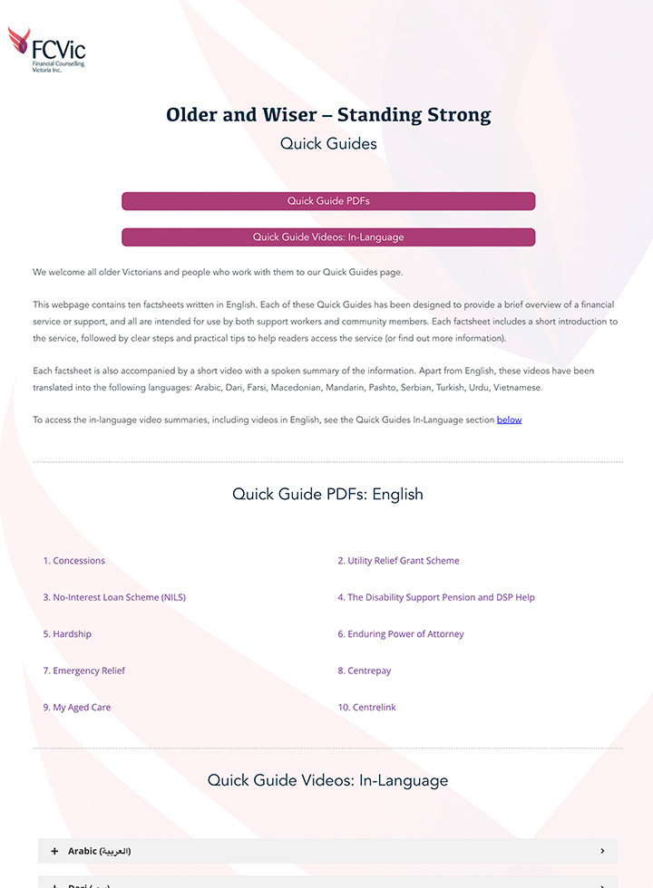 Understanding financial elder abuse: video quick guides in community languages