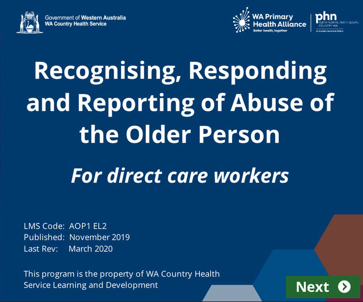 Training eModule about Elder Abuse for Direct Care Workers Training Resource