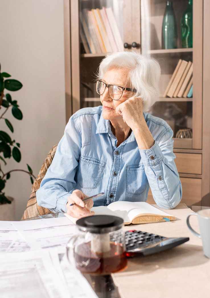 Elderly woman doing finances