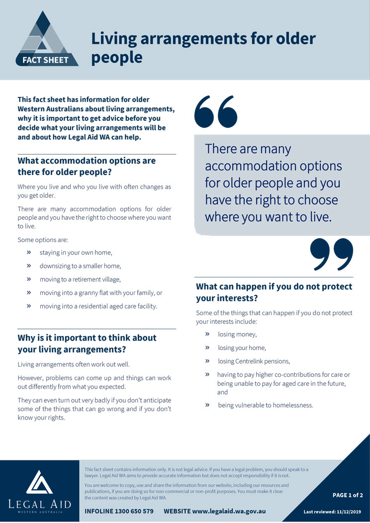 Living arrangements for older people factsheet