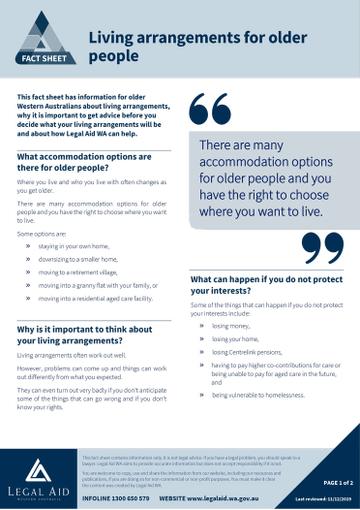 Living arrangements for older people factsheet