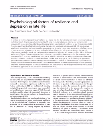 Psychobiological factors of resilience and depression in late life Report Cover