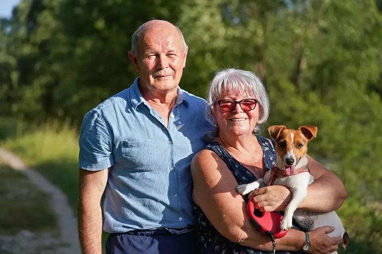 Senior couple and dog