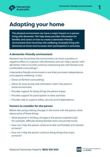 Dementia Australia - Adapting your home cover