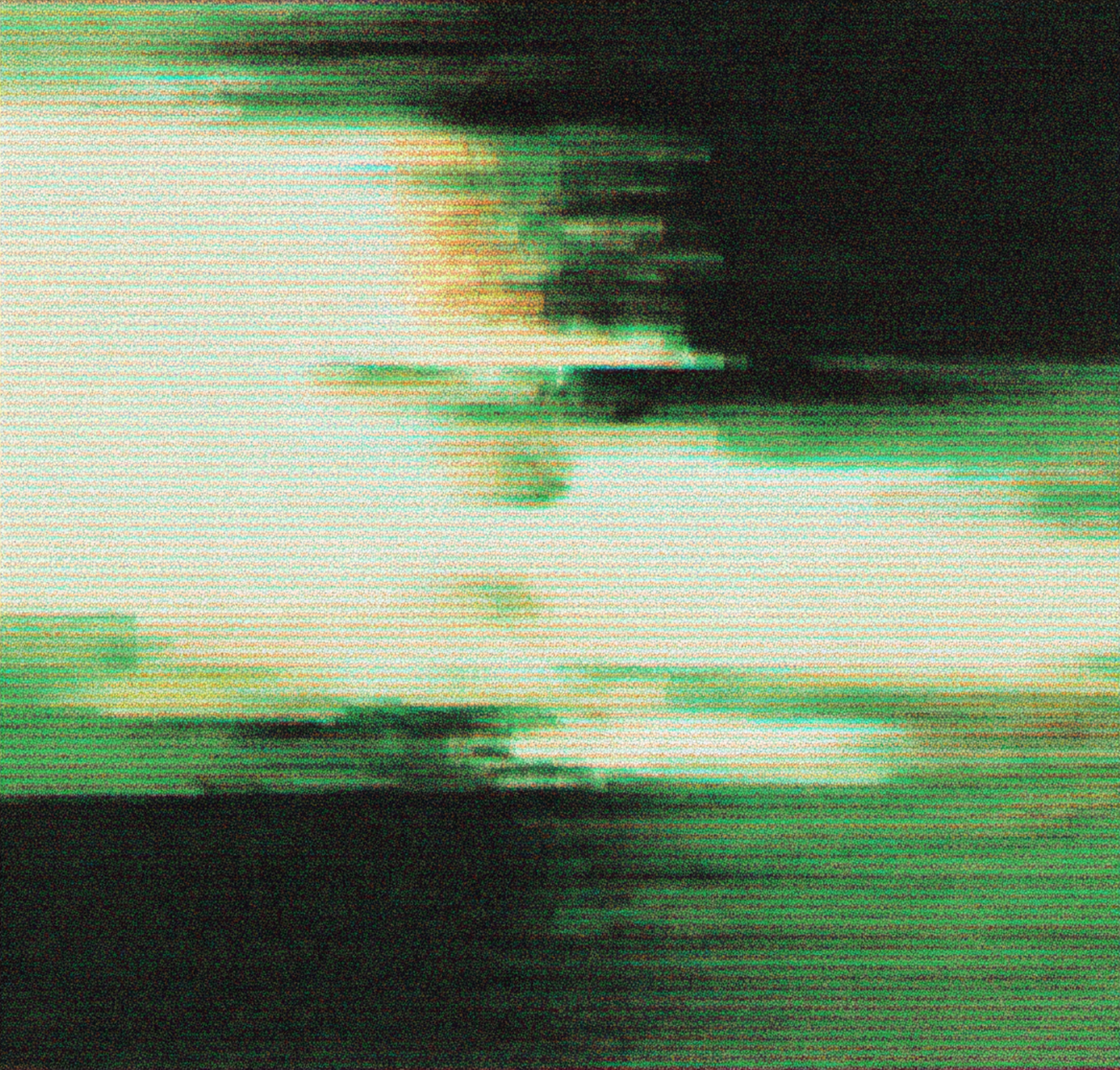 Abstract image with horizontal streaks of green, white, and black, creating a blurred, glitch-like effect.