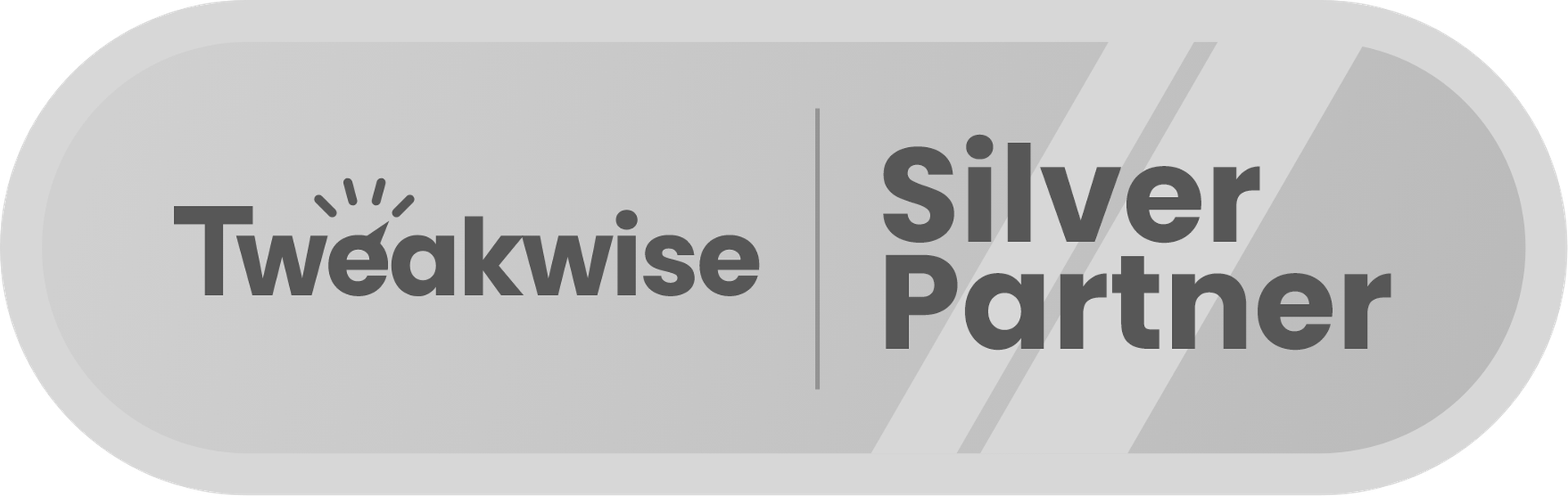Logo with text: "Tweakwise Silver Partner," featuring a sunburst above the 'k' in Tweakwise, on a silver oval background.