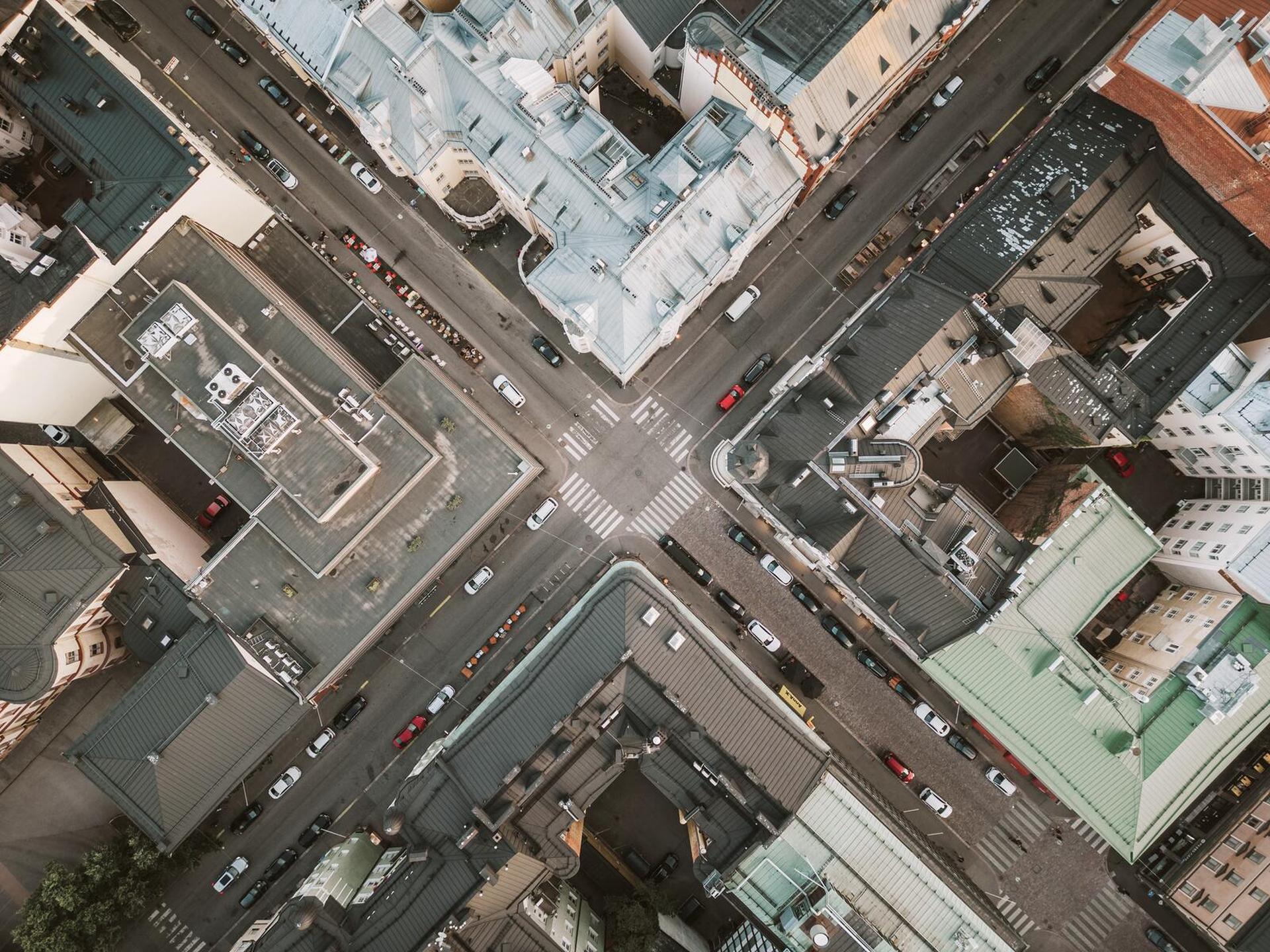 City crossroad with a bird view from above.