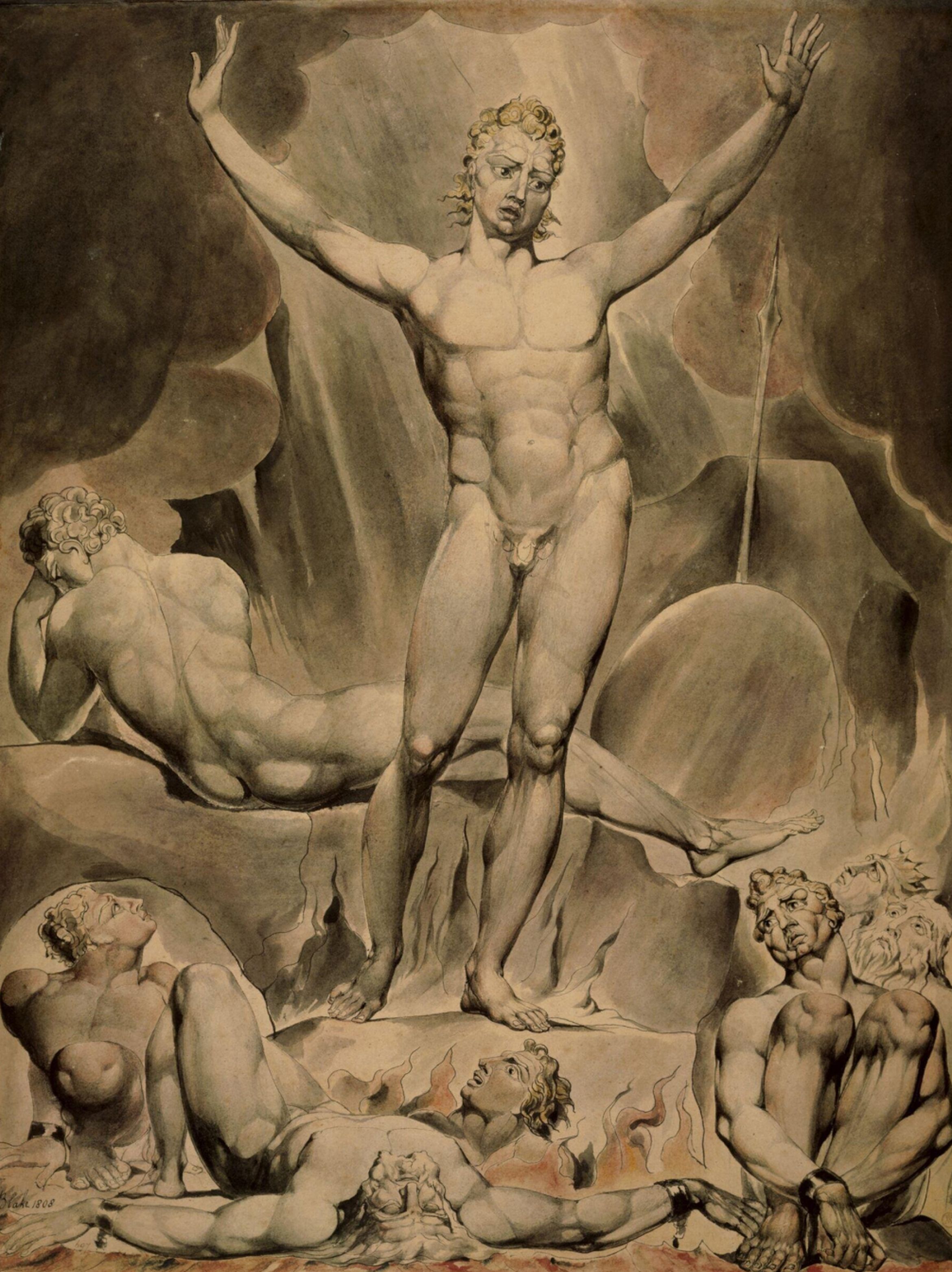 'Satan arousing the rebel angels', Watercolour by William Blake