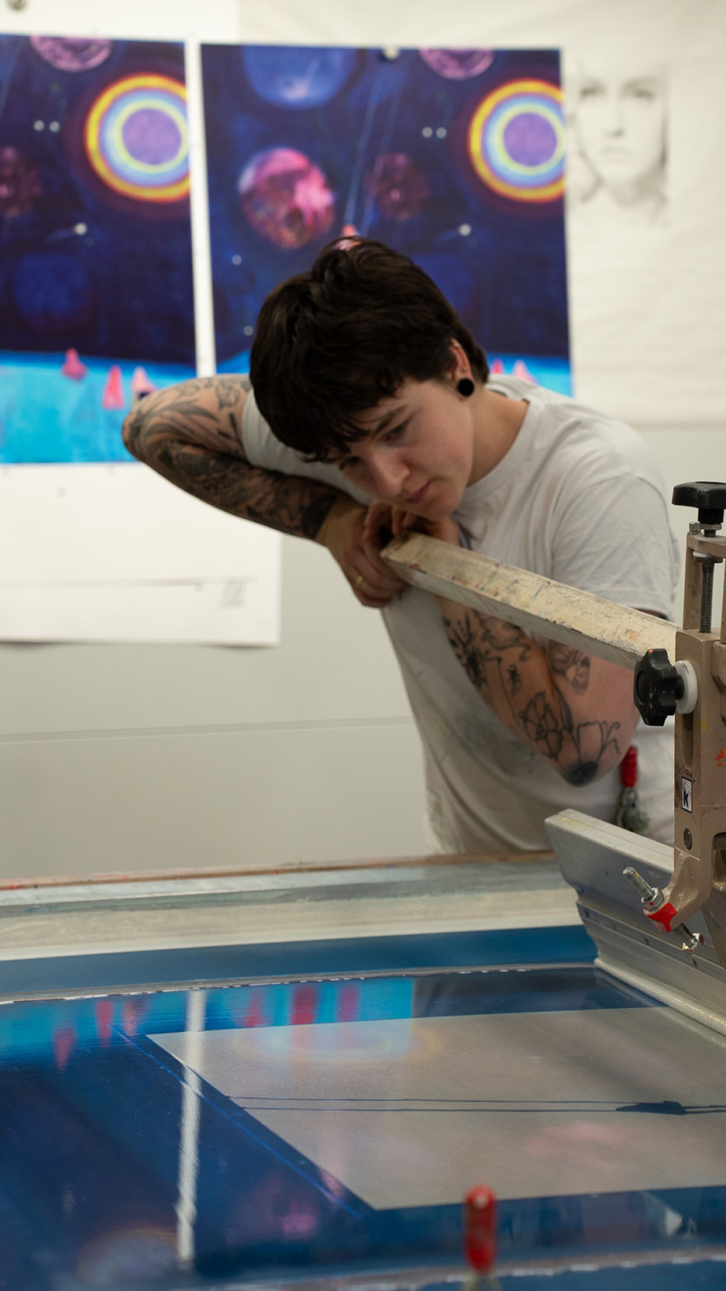 BTS of Katherine Bradford print production