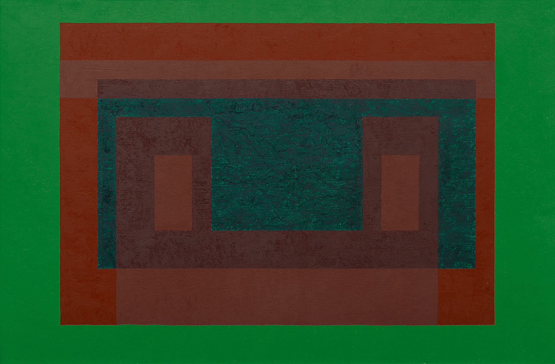 Abstract geometric painting by Josef Albers titled Variant/Adobe (ca. 1947): stacked rectangular shapes resembling nested doorways or windows.