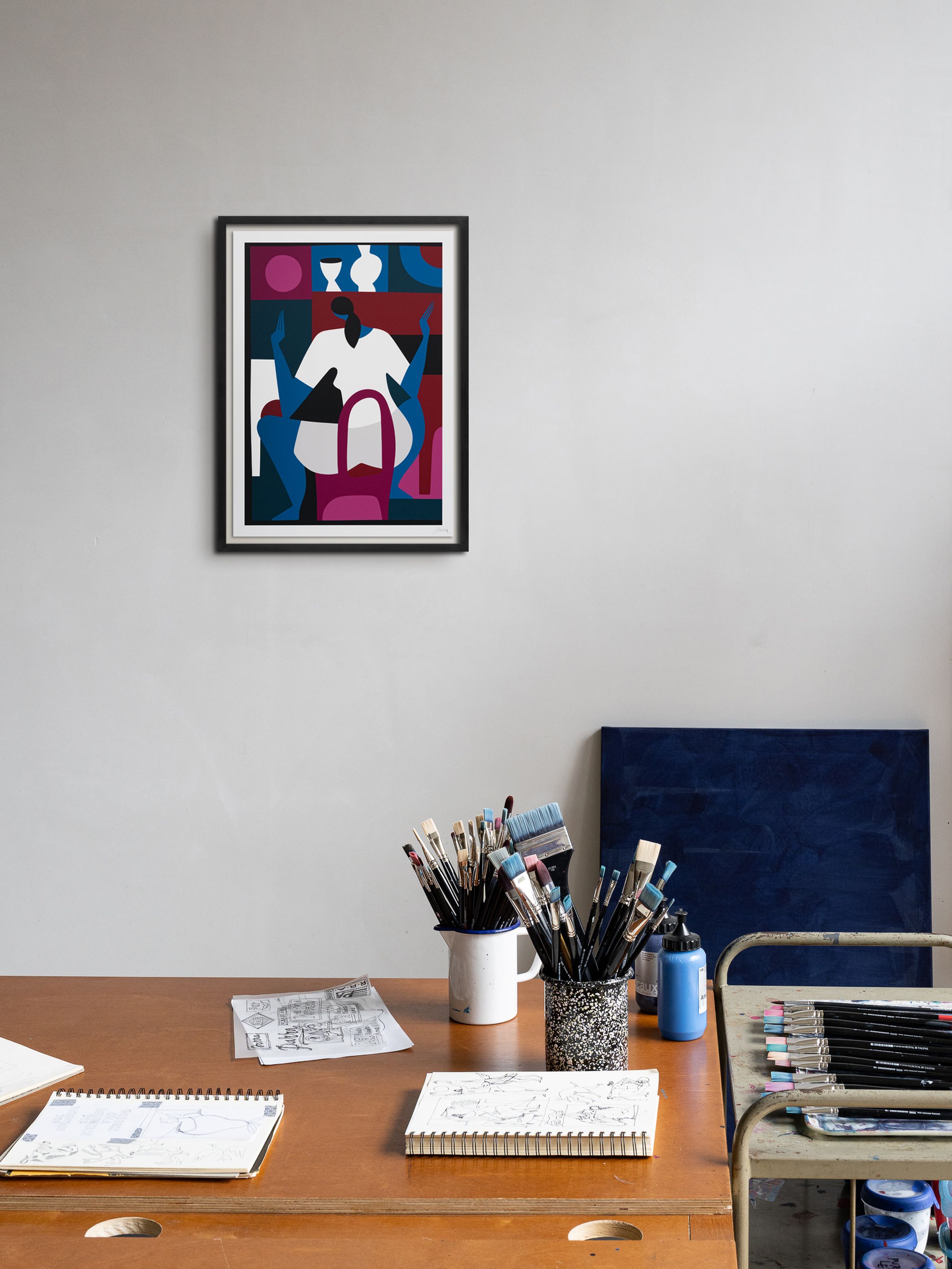 Hero of an UV pigment print in black frame on white wall by Piet Parra