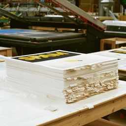 a stack of limited edition prints by Ed Ruscha, meticulously annotated with condition notes a stack of limited edition prints by Ed Ruscha, meticulously annotated with condition notes