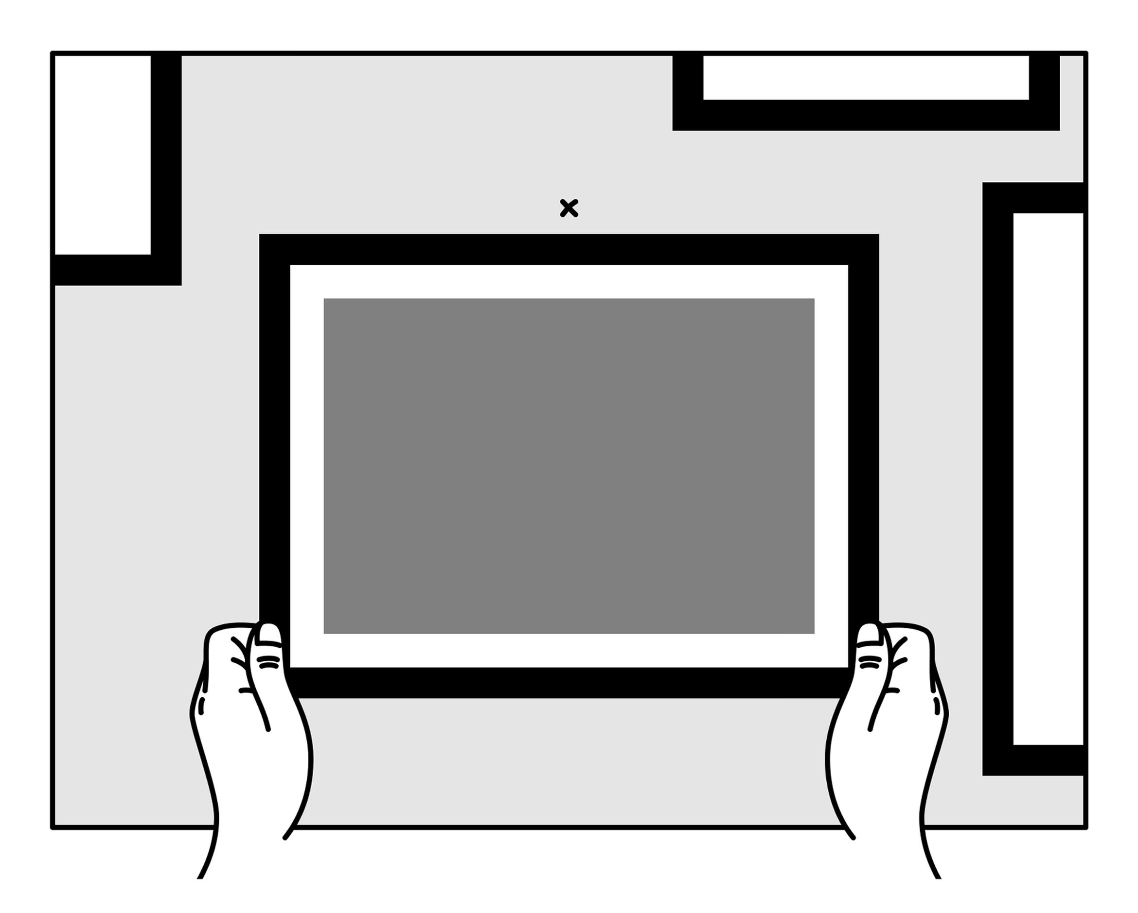 An illustration showing a framed print being hung on the wall