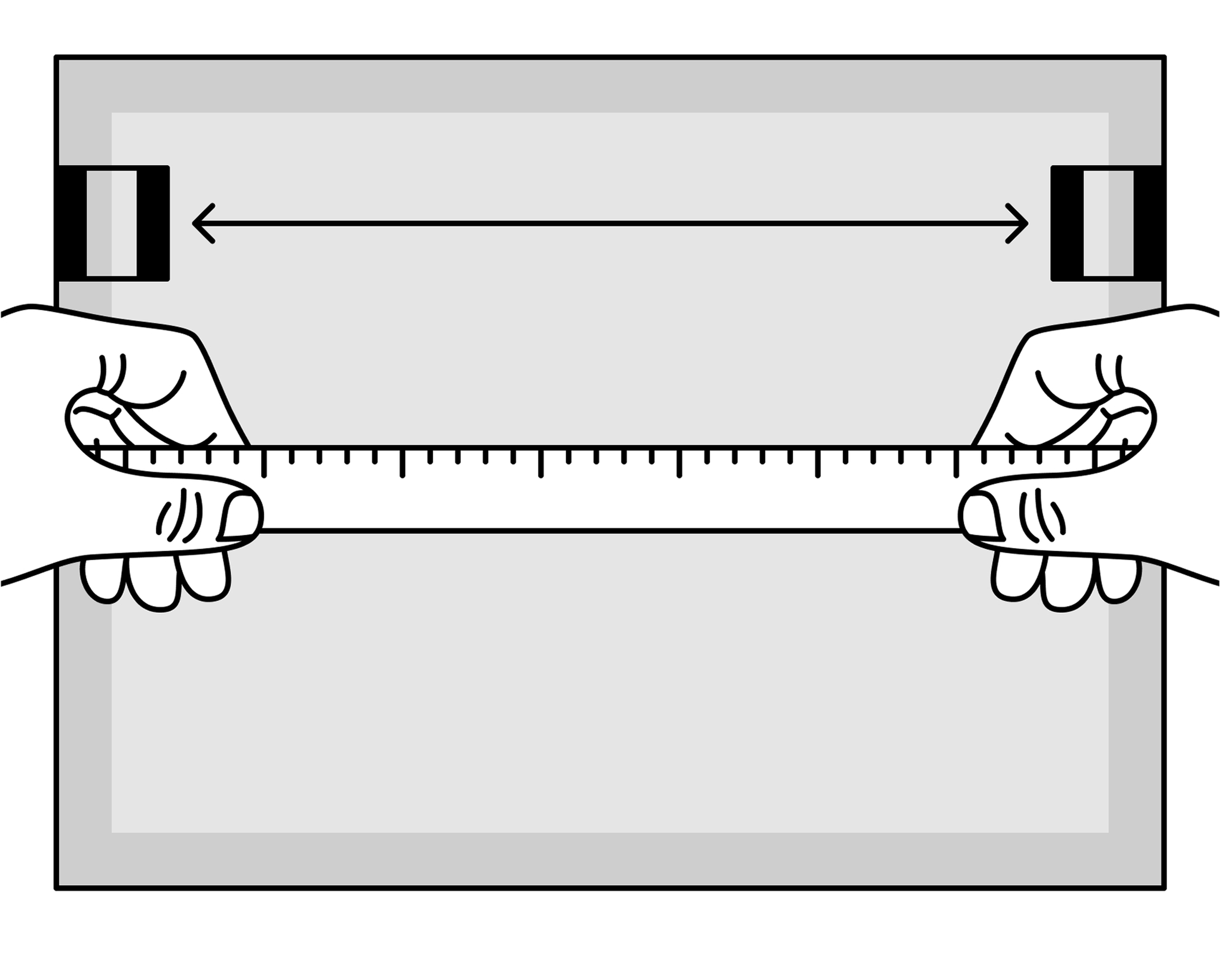 An illustration showing a tape measure measuring a distance on the back of a frame