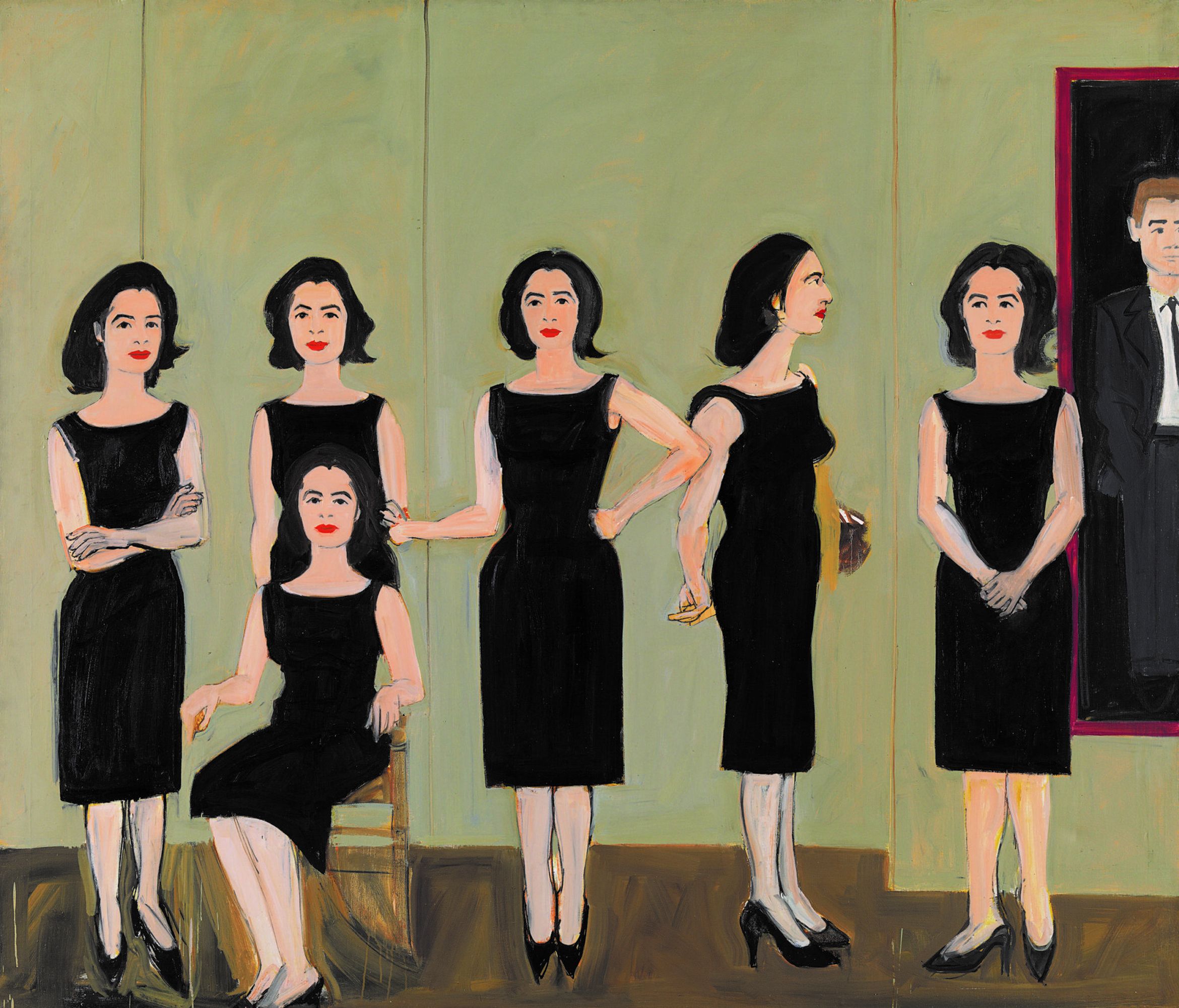 Black Dress, 1960, by Alex Katz depicts his wife, Ada, in six different poses, all wearing the same iconic black cocktail dress.