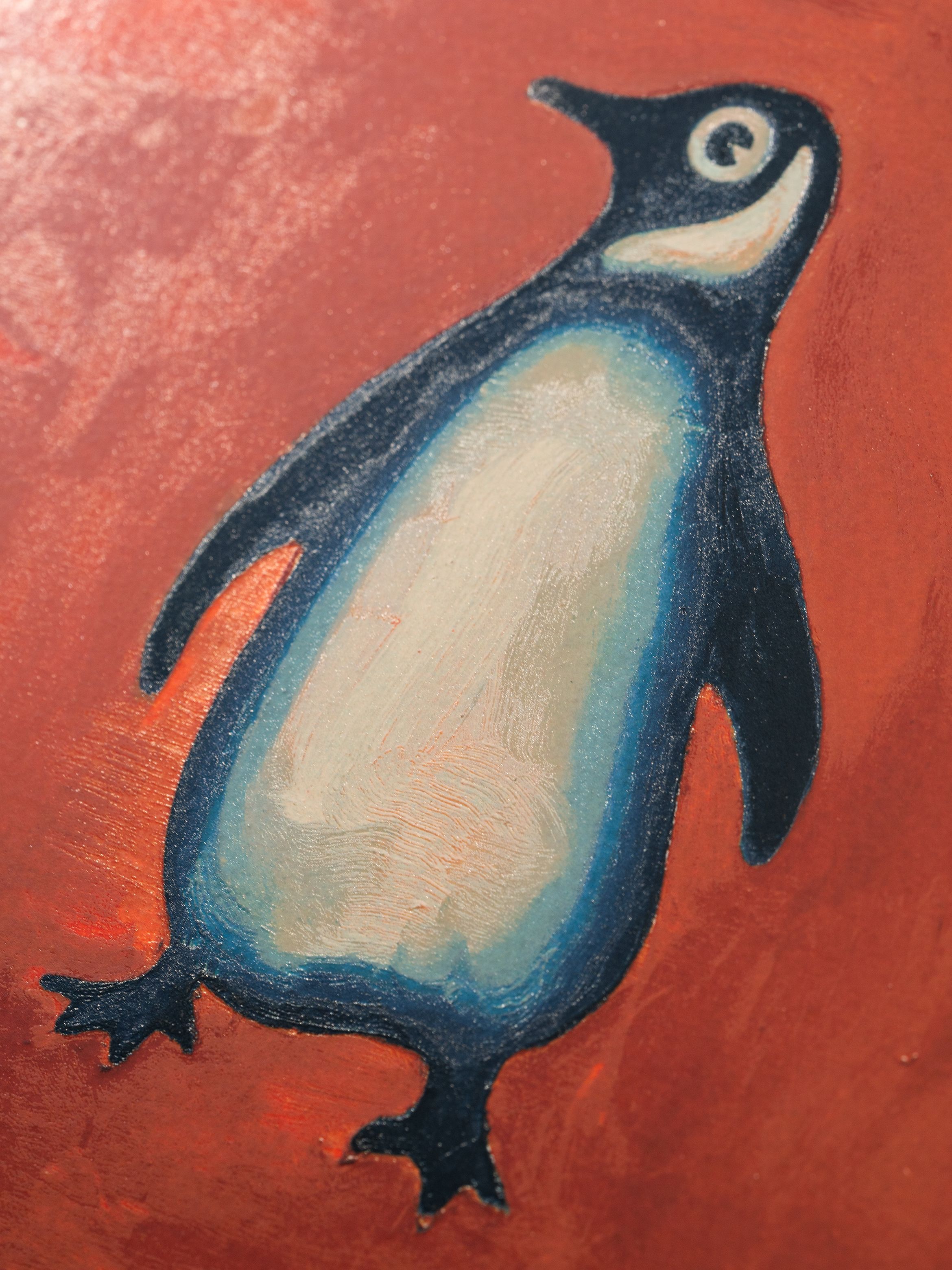 On-angle detail of a silkscreen print by Harland Miller.