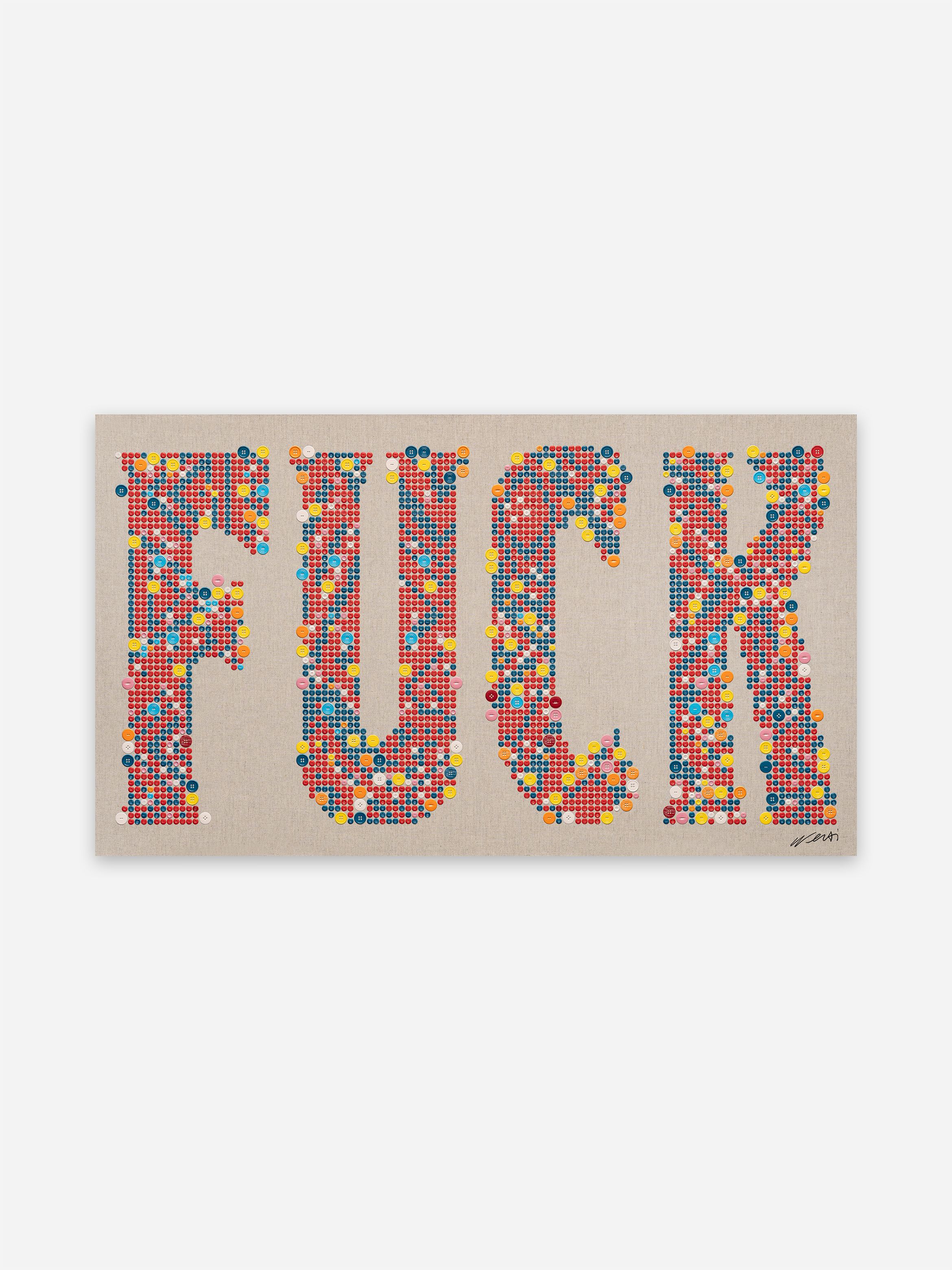The image features the word "FUCK" written in large, colorful letters composed of small dots on a beige background. The image features the word "FUCK" written in large, colorful letters composed of small dots on a beige background.