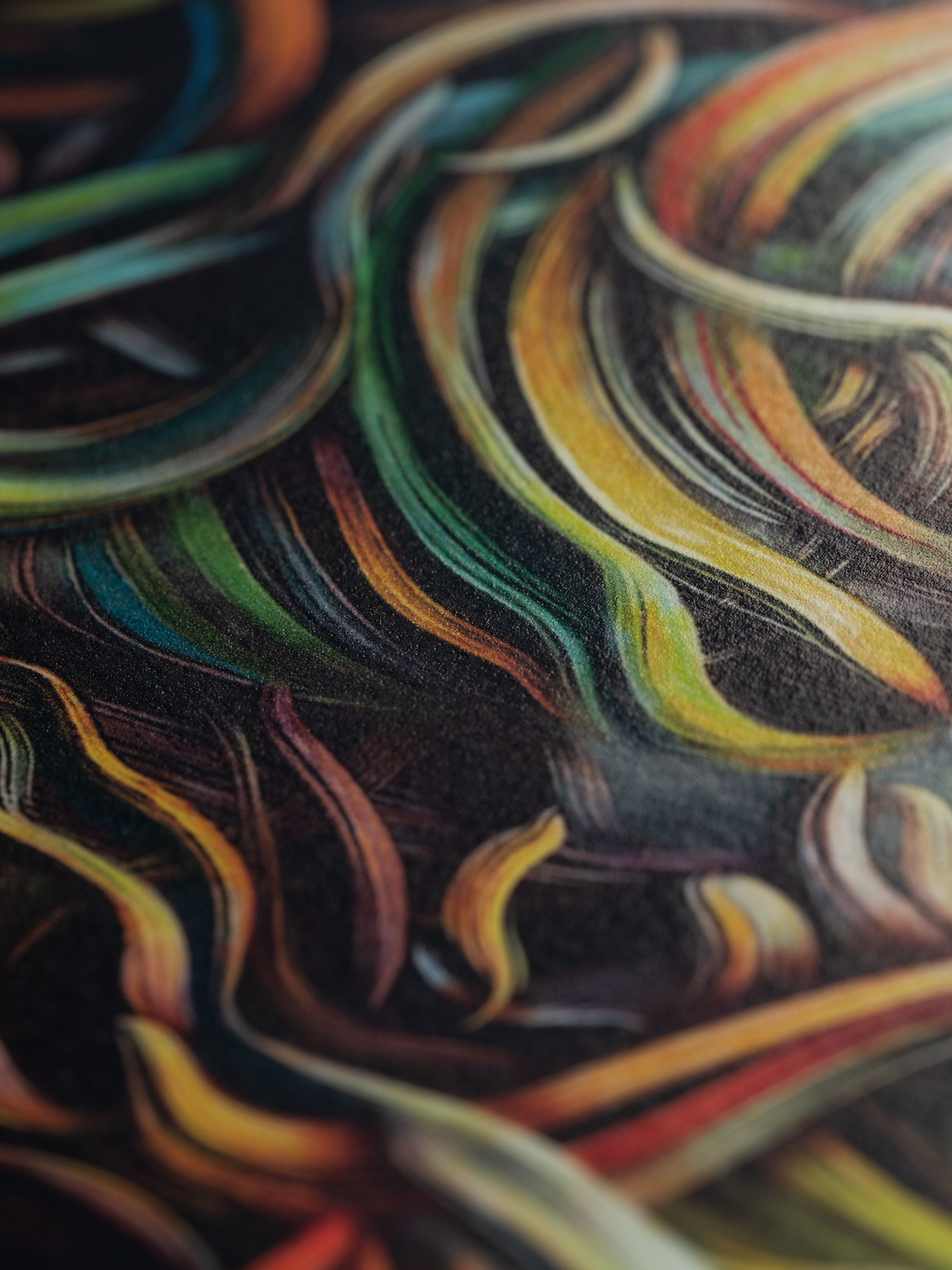 Close-up textural detail of an archival pigment print by Glenn Brown.