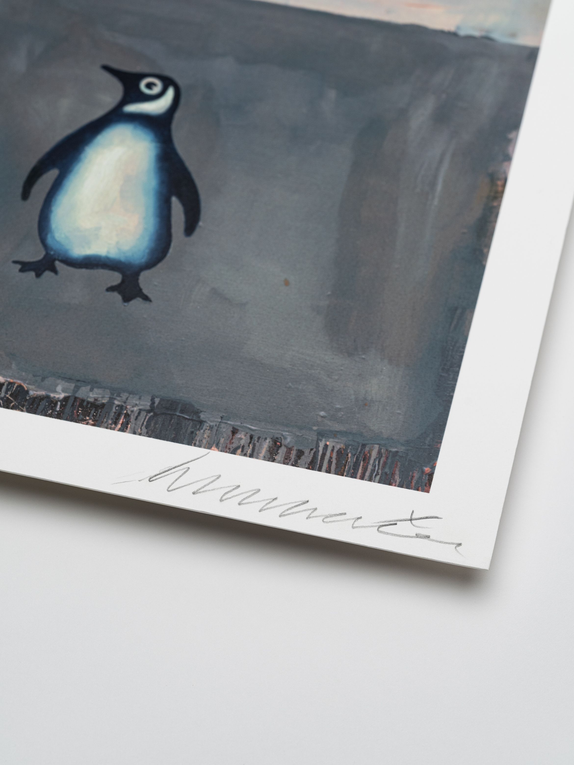 Signature detail of a silkscreen print by Harland Miller.