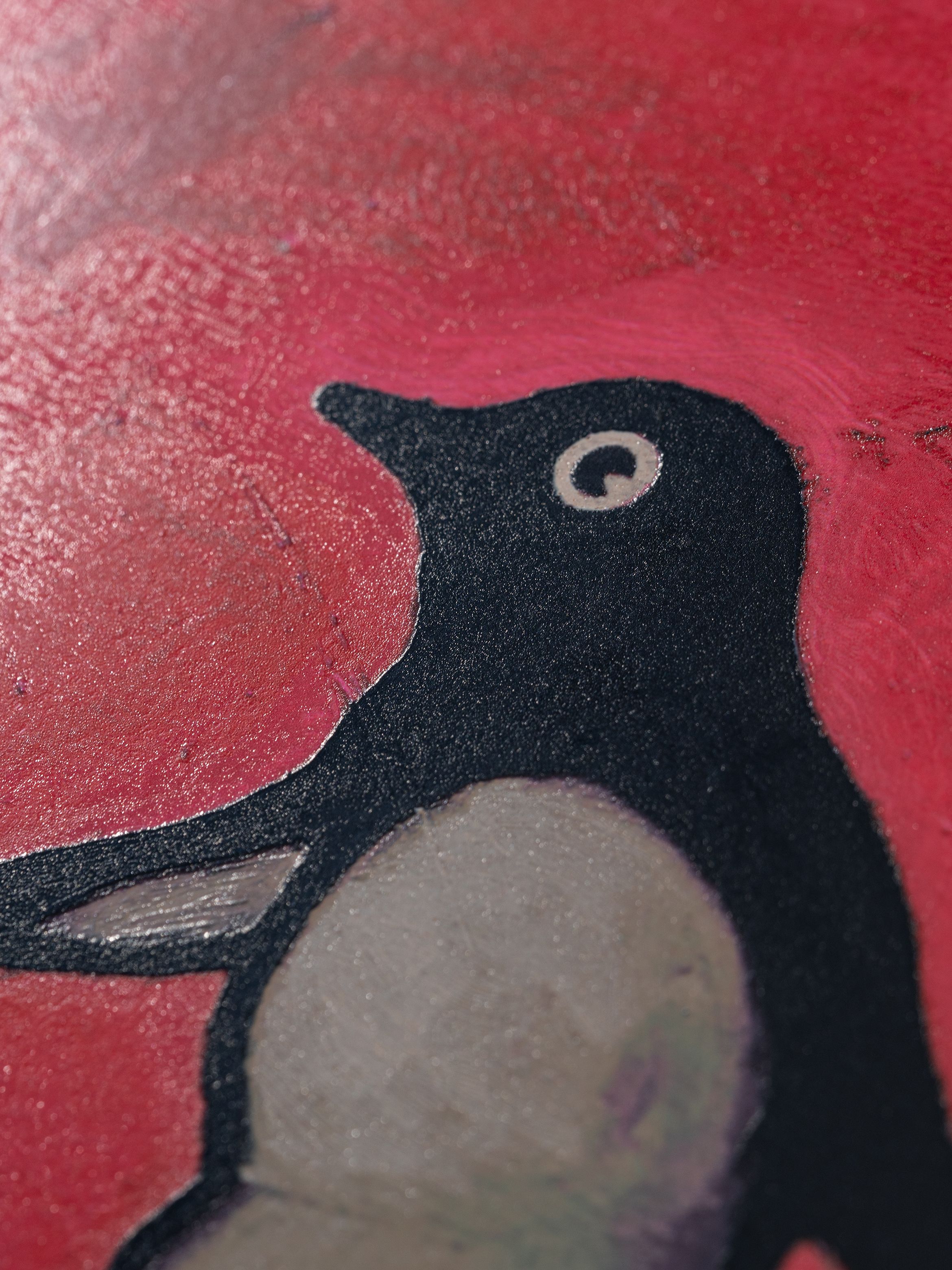 On-angle detail of a silkscreen print by Harland Miller.