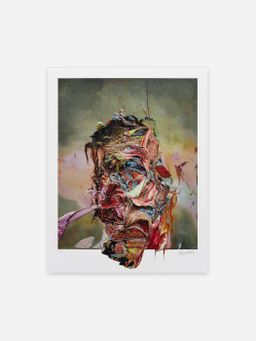 Colourful distorted painting of Francis Bacon's face with thick brushstrokes Colourful distorted painting of Francis Bacon's face with thick brushstrokes