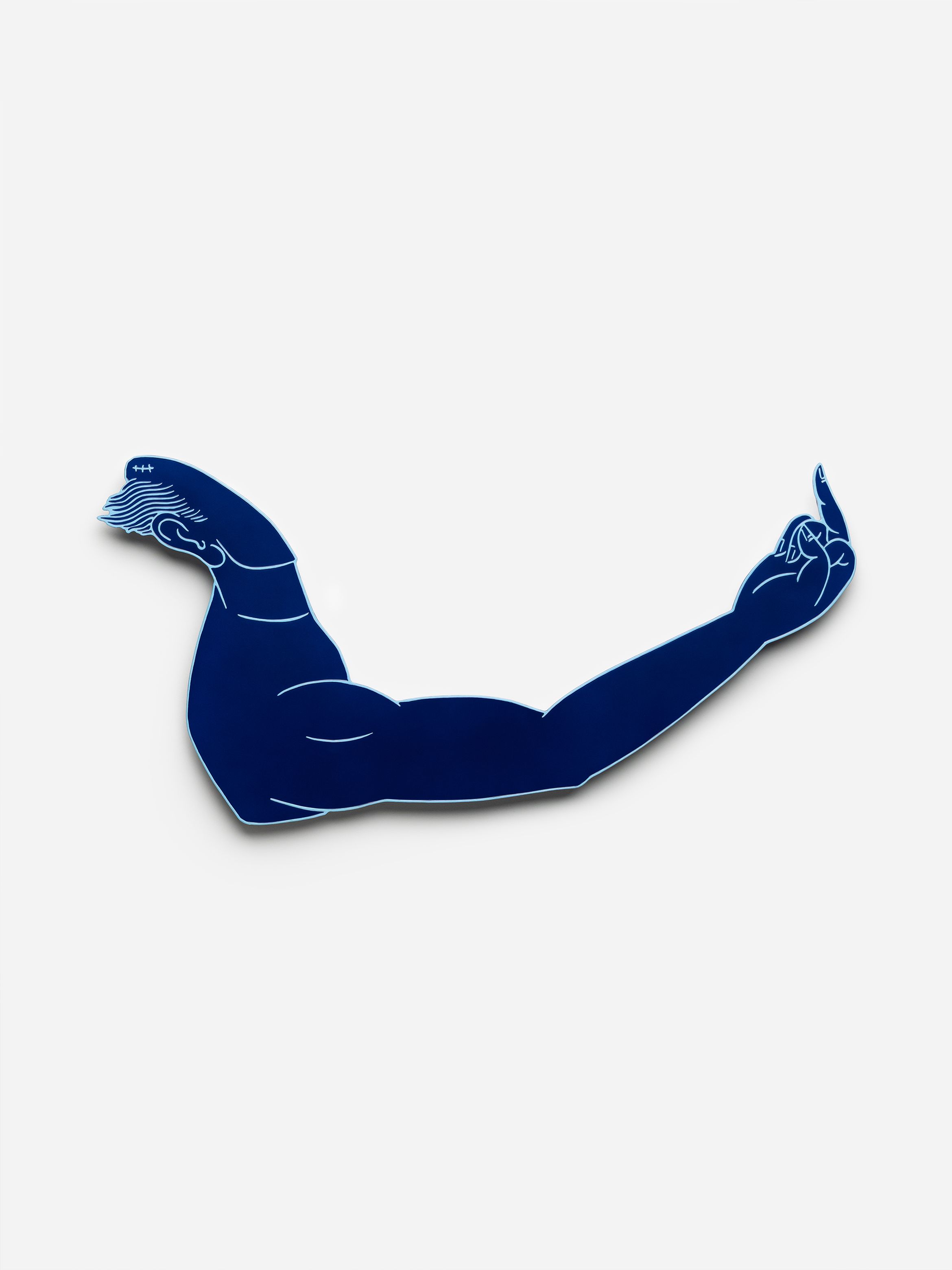 Illustration of a muscular blue arm with a clenched fist, extended with a flexed bicep, on a white background. Illustration of a muscular blue arm with a clenched fist, extended with a flexed bicep, on a white background.