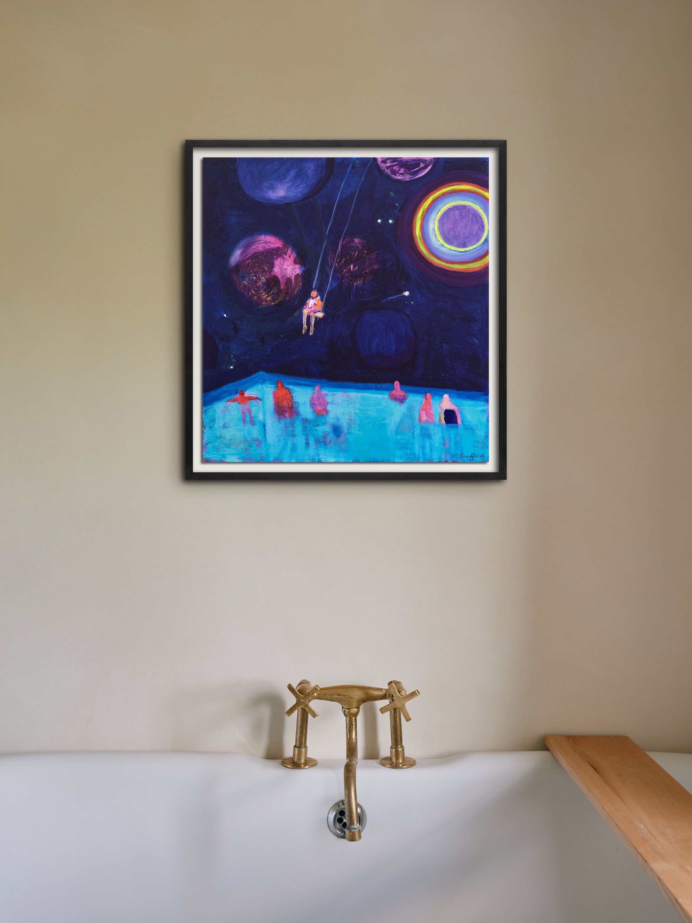 Hero of an UV pigment print in black frame on beige wall by Katherine Bradford.