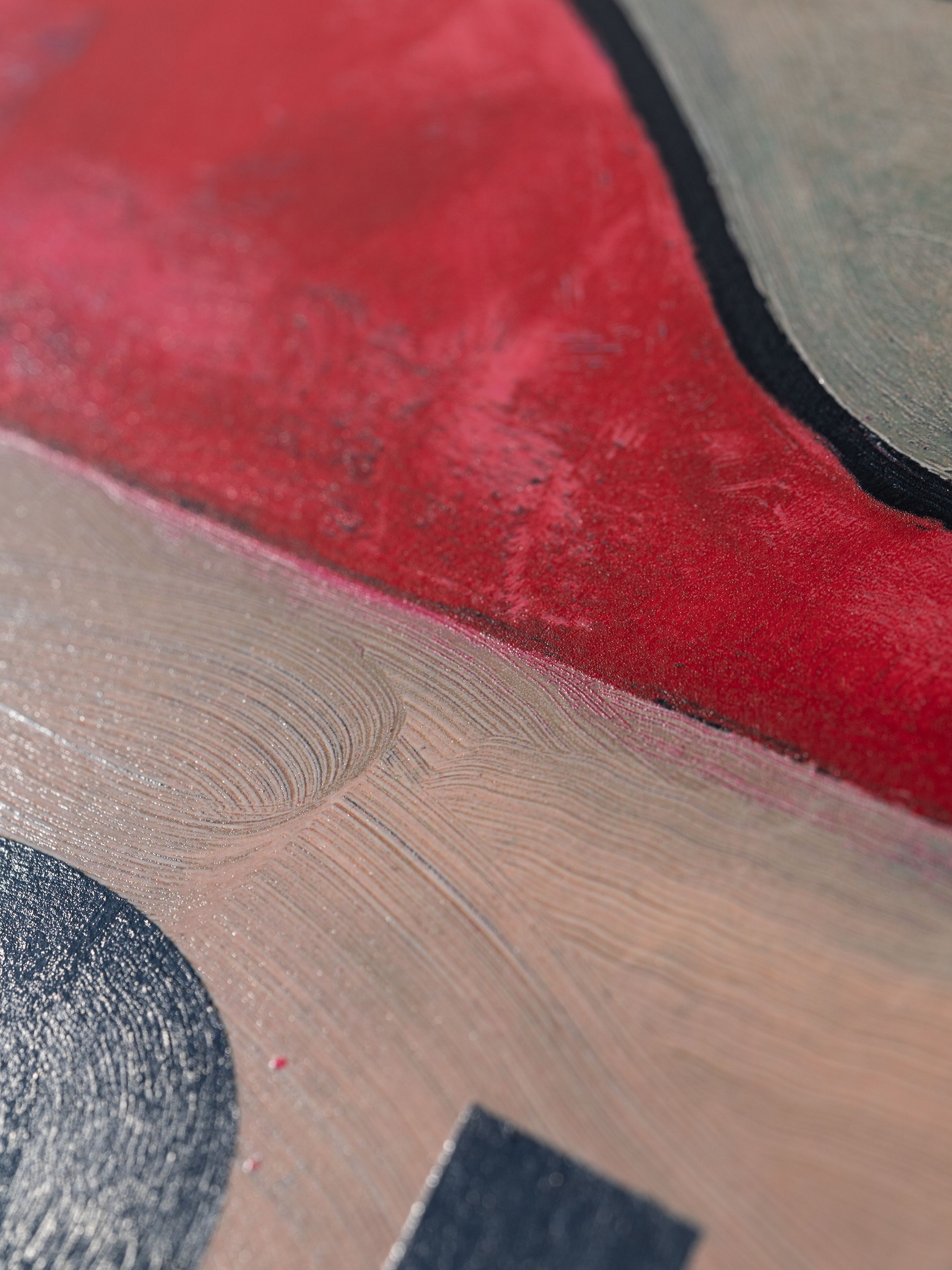 On-angle detail of a silkscreen print by Harland Miller.