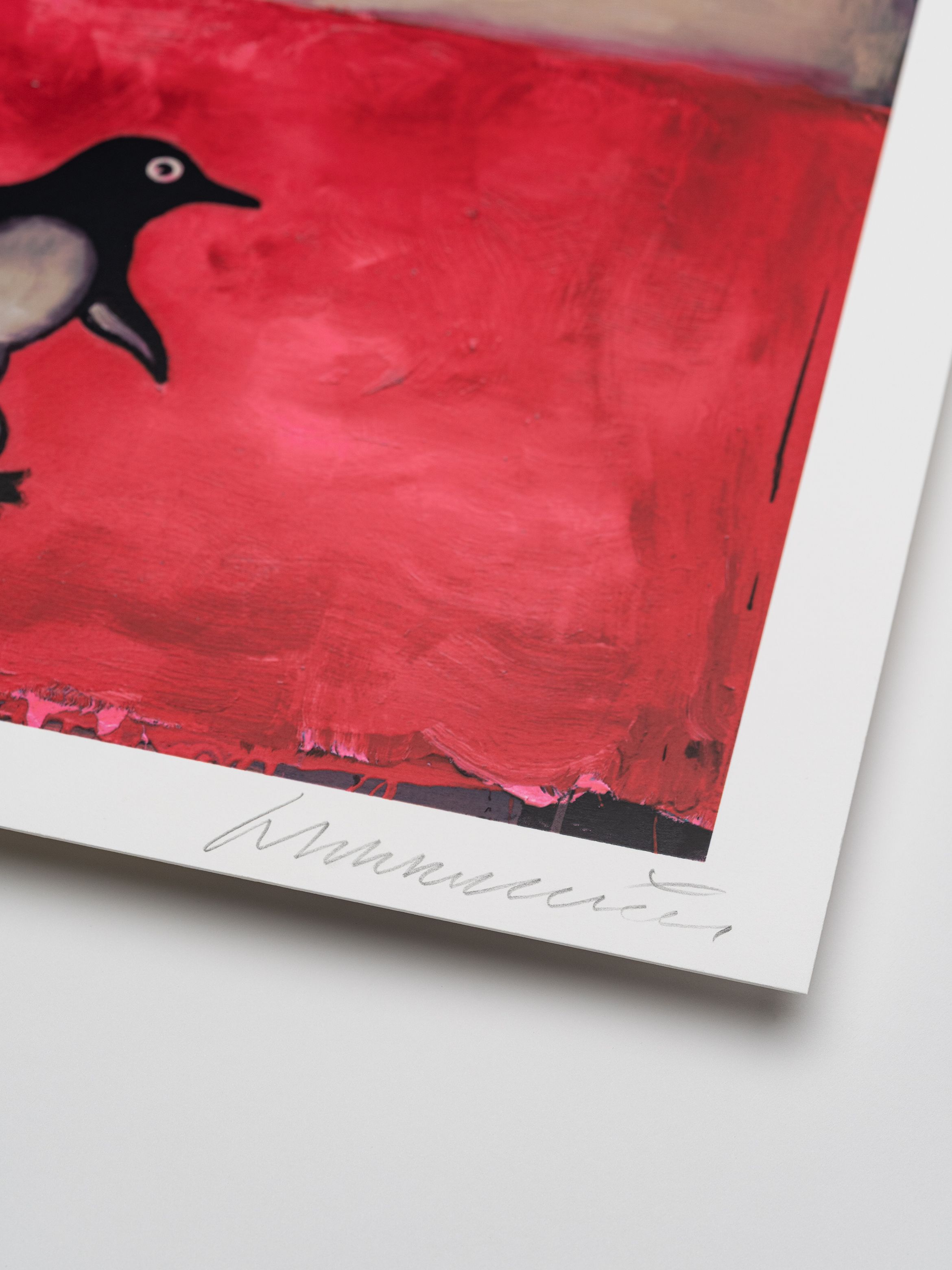 Signature detail of a silkscreen print by Harland Miller.
