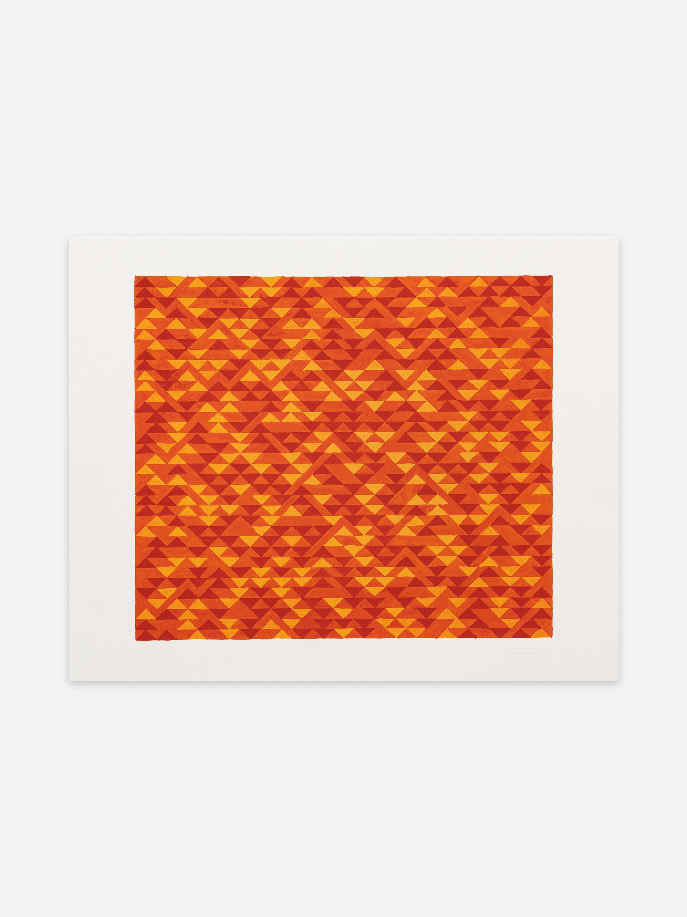 Abstract art print featuring an orange and red triangular geometric pattern on a white background.