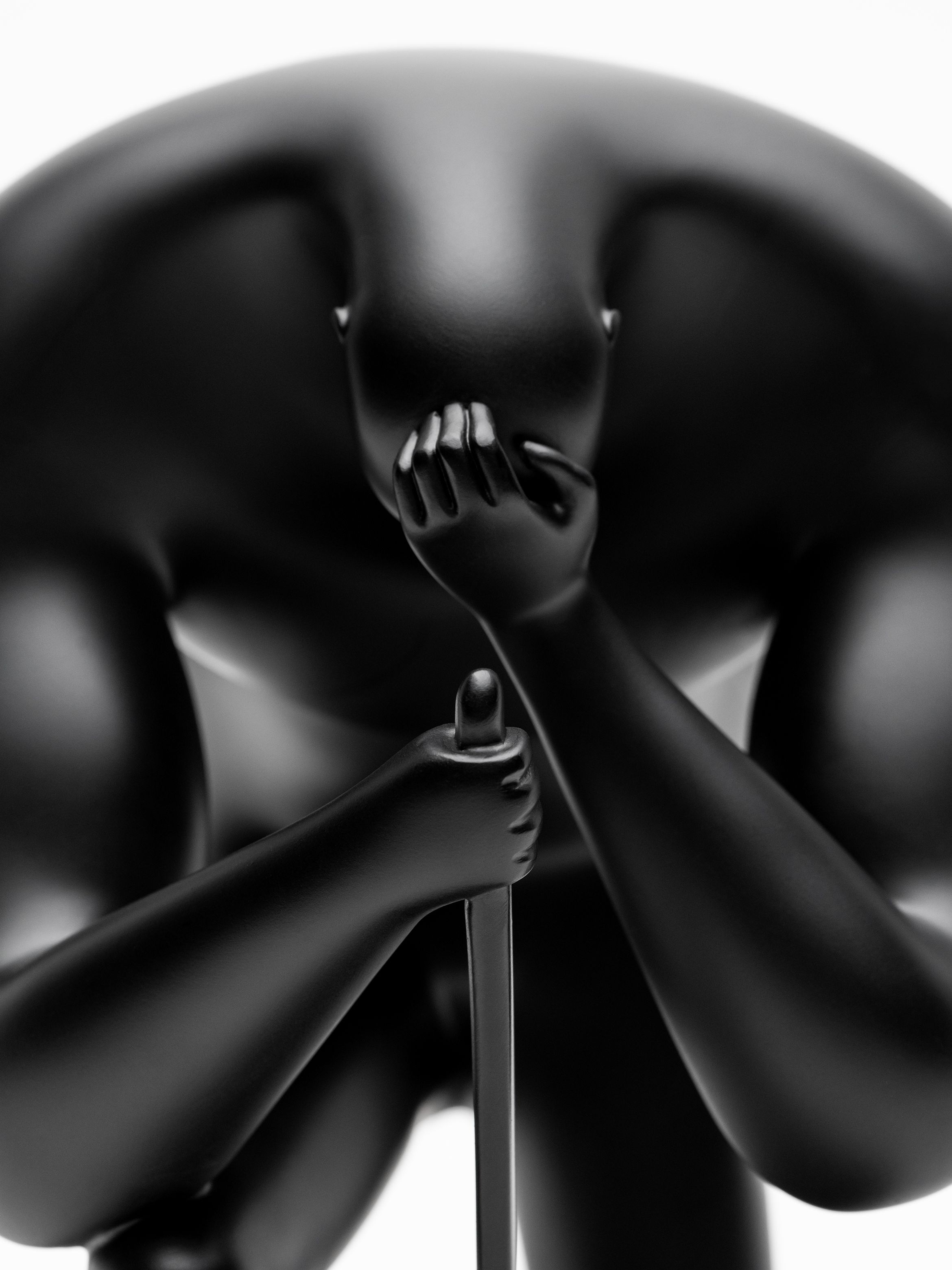 Straight-on detail of a resin cast sculpture by Cleon Peterson.