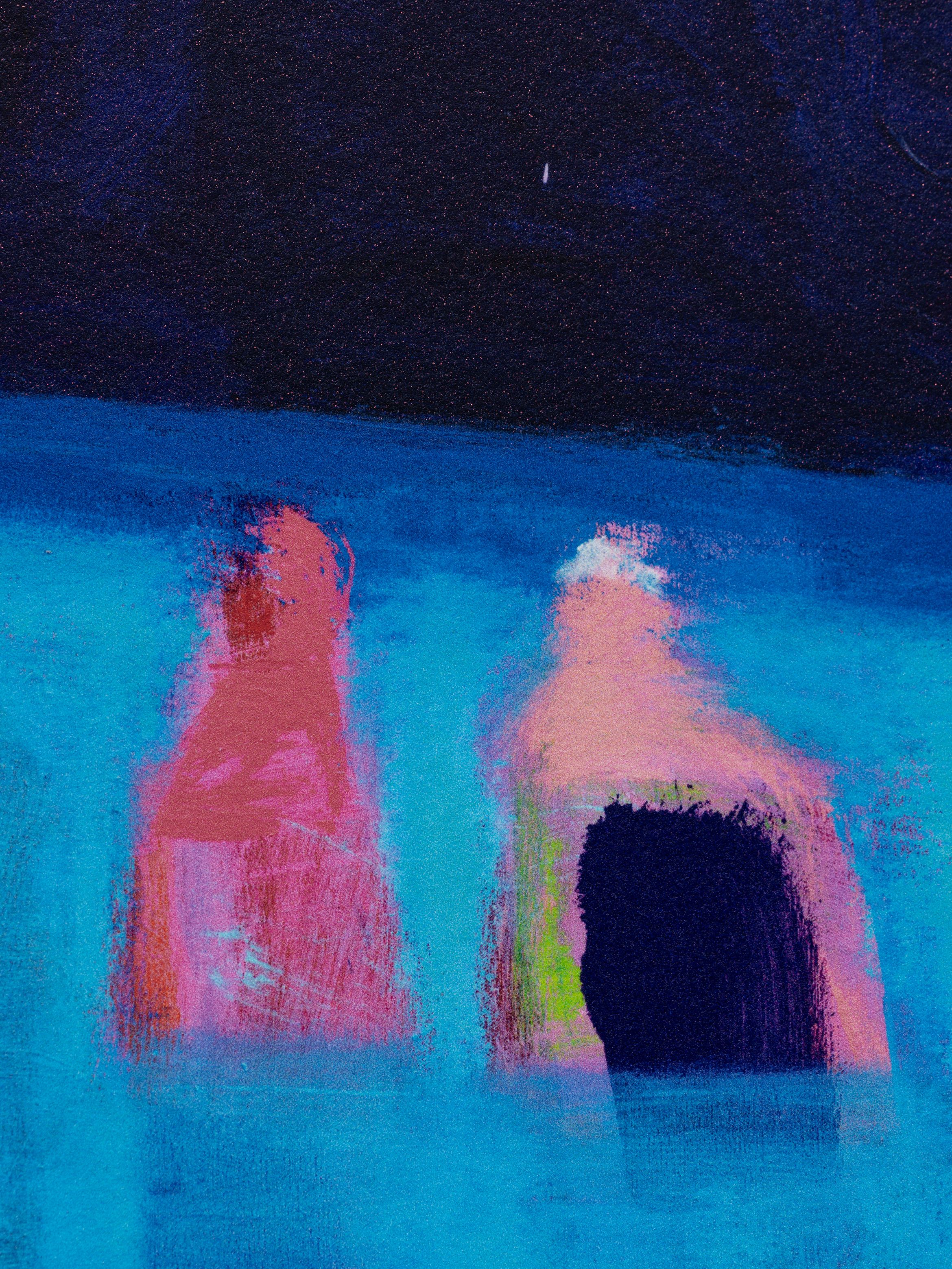On-angle detail of an UV pigment print by Katherine Bradford.