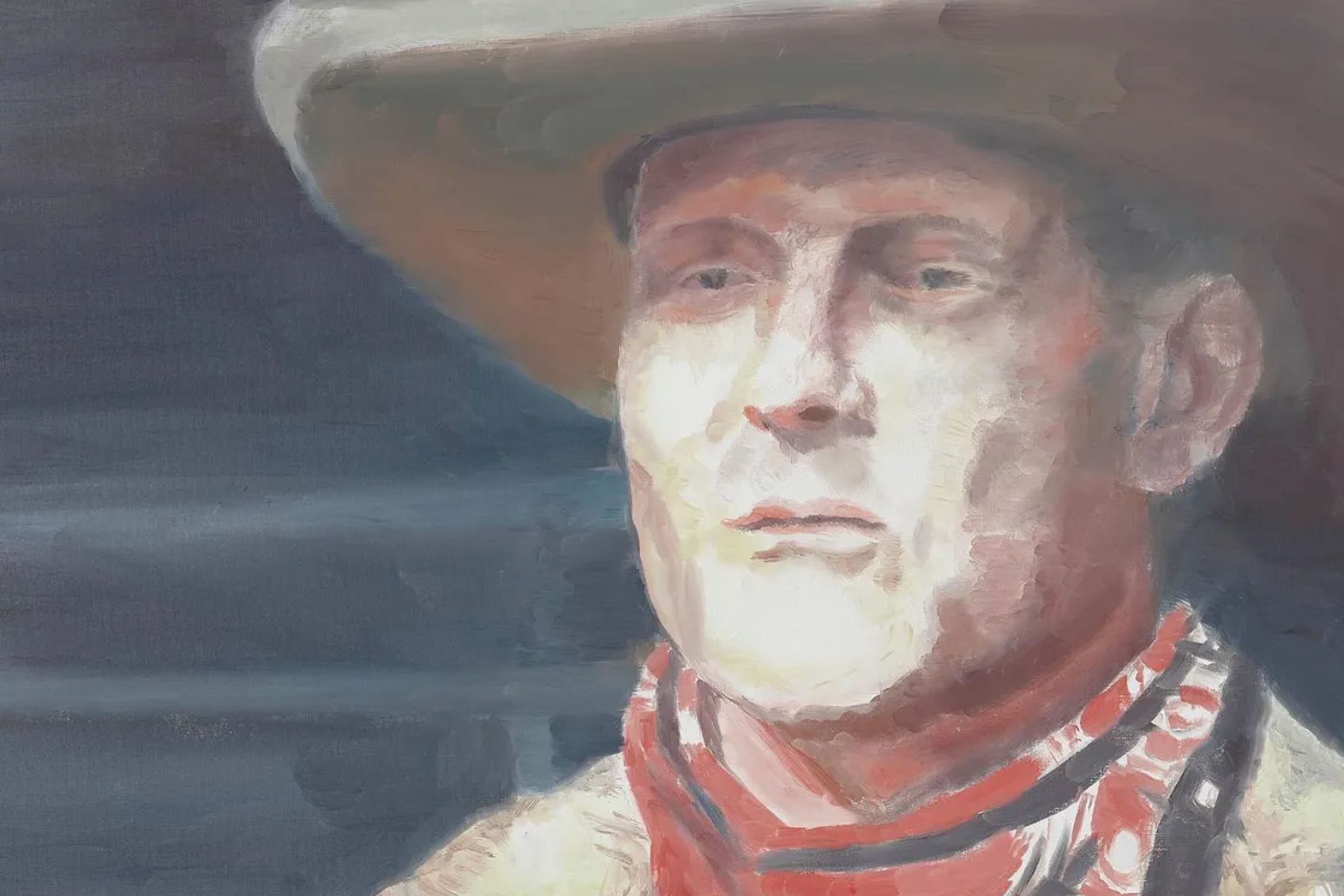Hazy painting of cowboy close up