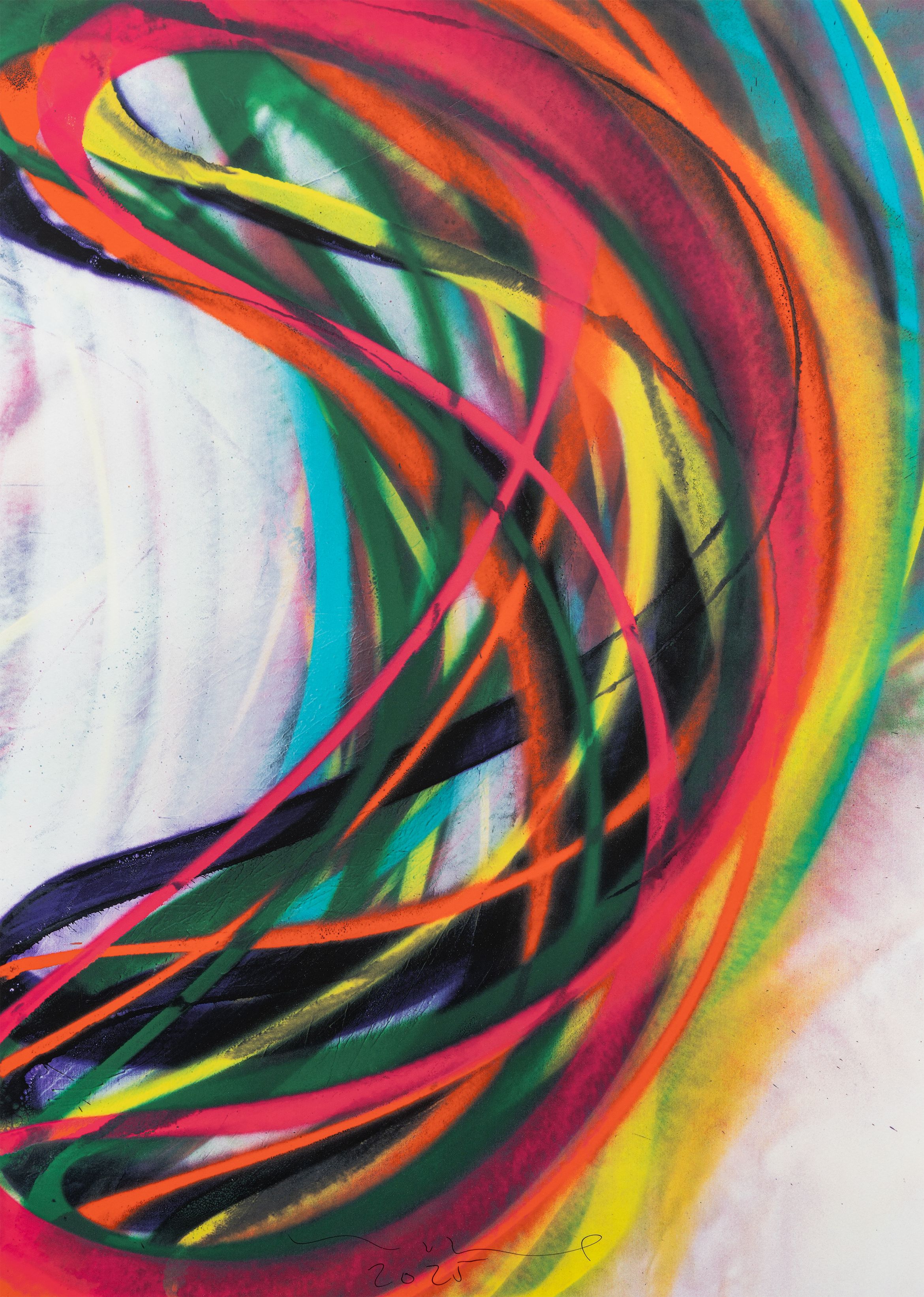 A close up of a print by Katharina Grosse