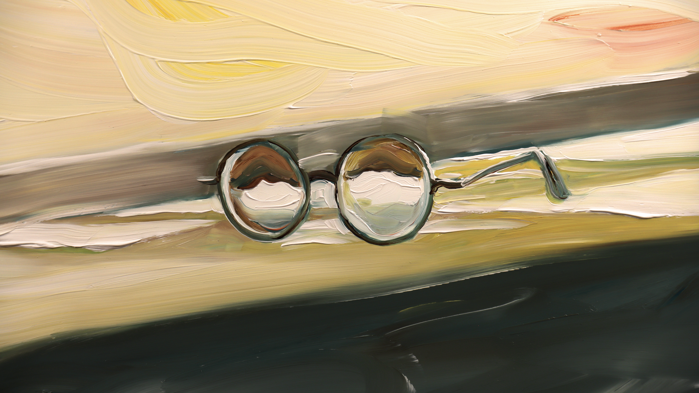 Oil painting of John Lennon's round pair of glasses