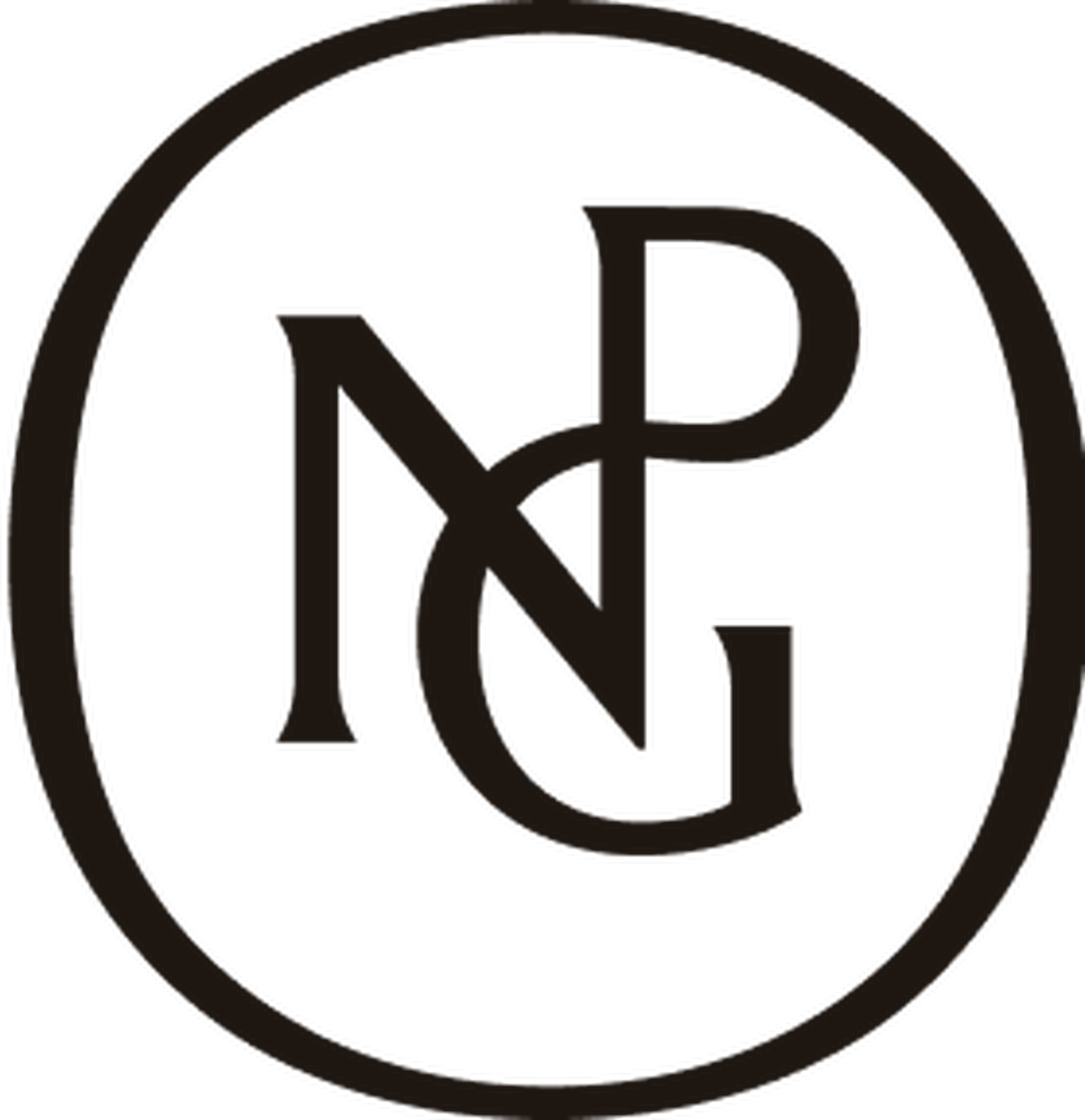 Stylized monogram with intertwined letters "N" and "P" inside a circle, in a dark color on a light background.