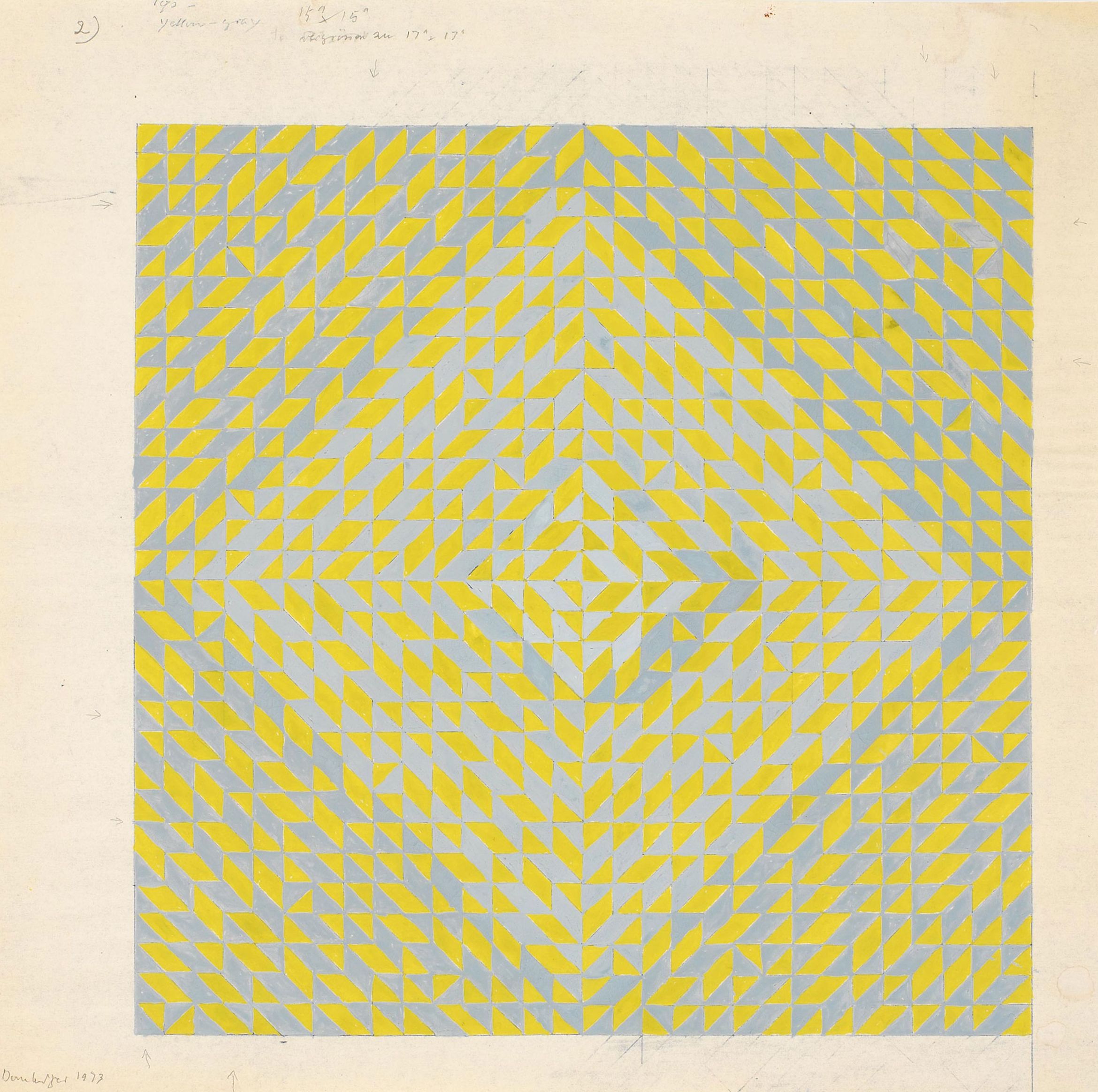 Abstract drawing by Anni Albers, Study for DO II (1973): ink on paper with geometric and linear patterns, featuring intersecting lines and shapes that suggest a woven structure or textile design.
