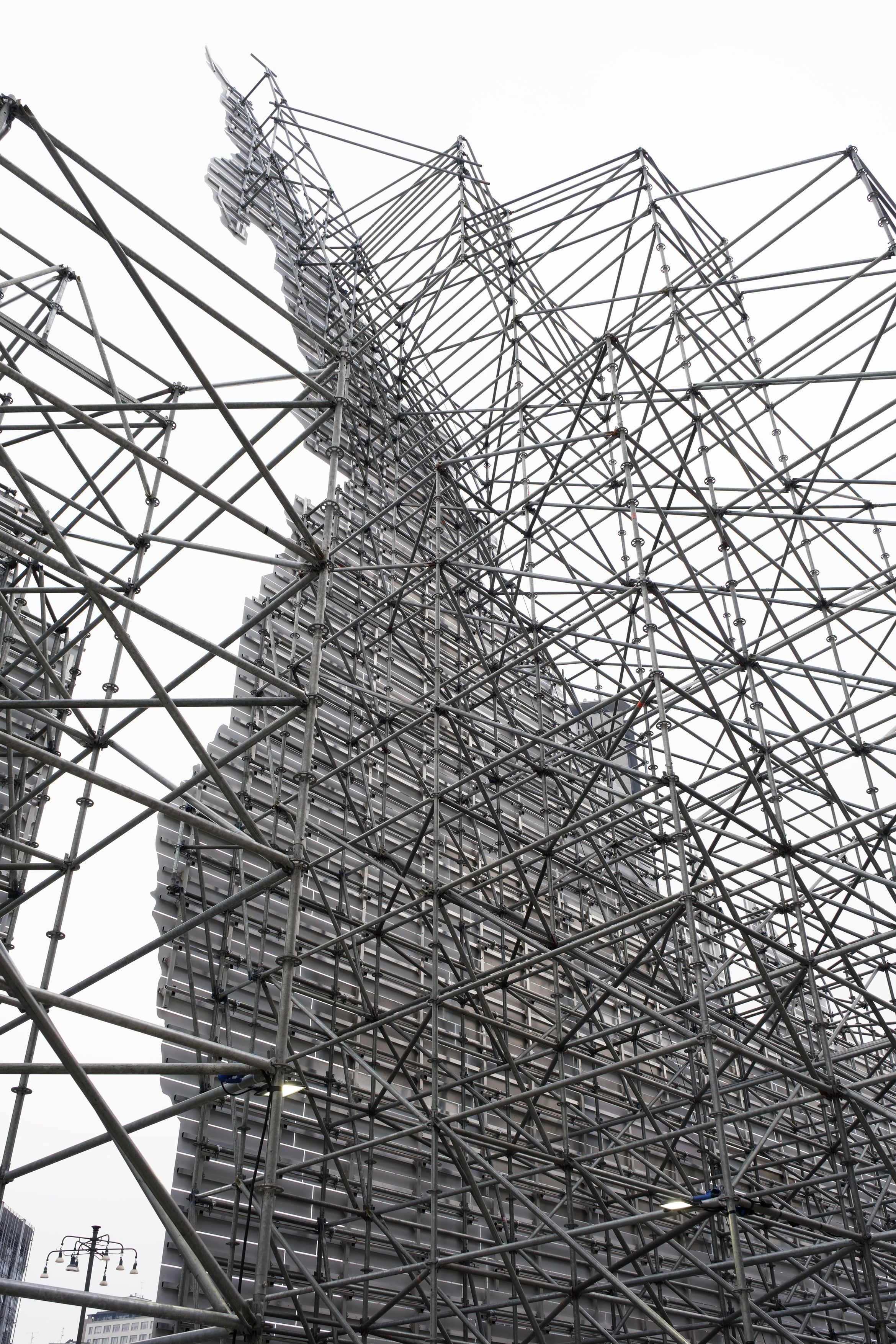 Scaffolding behind La Nascita Sculpture