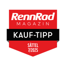 Red and black badge with 
