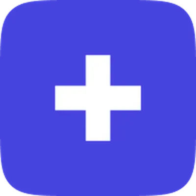 White plus sign on a blue square background. Infermedica Logo