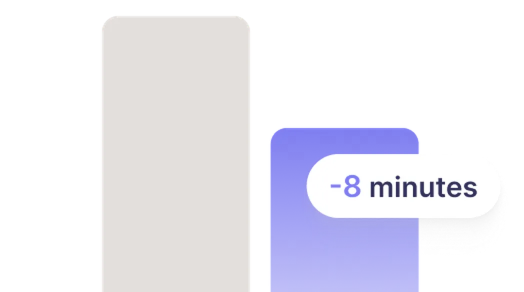 A gray and a purple vertical bar graph with a label showing "-8 minutes" on the purple bar.