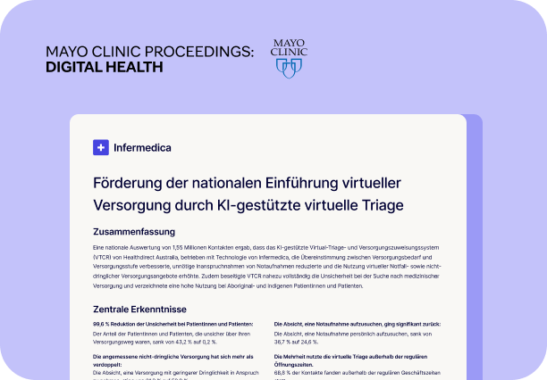 Article cover on virtual healthcare integration in national systems, featuring Mayo Clinic's logo, published by Infermedica.