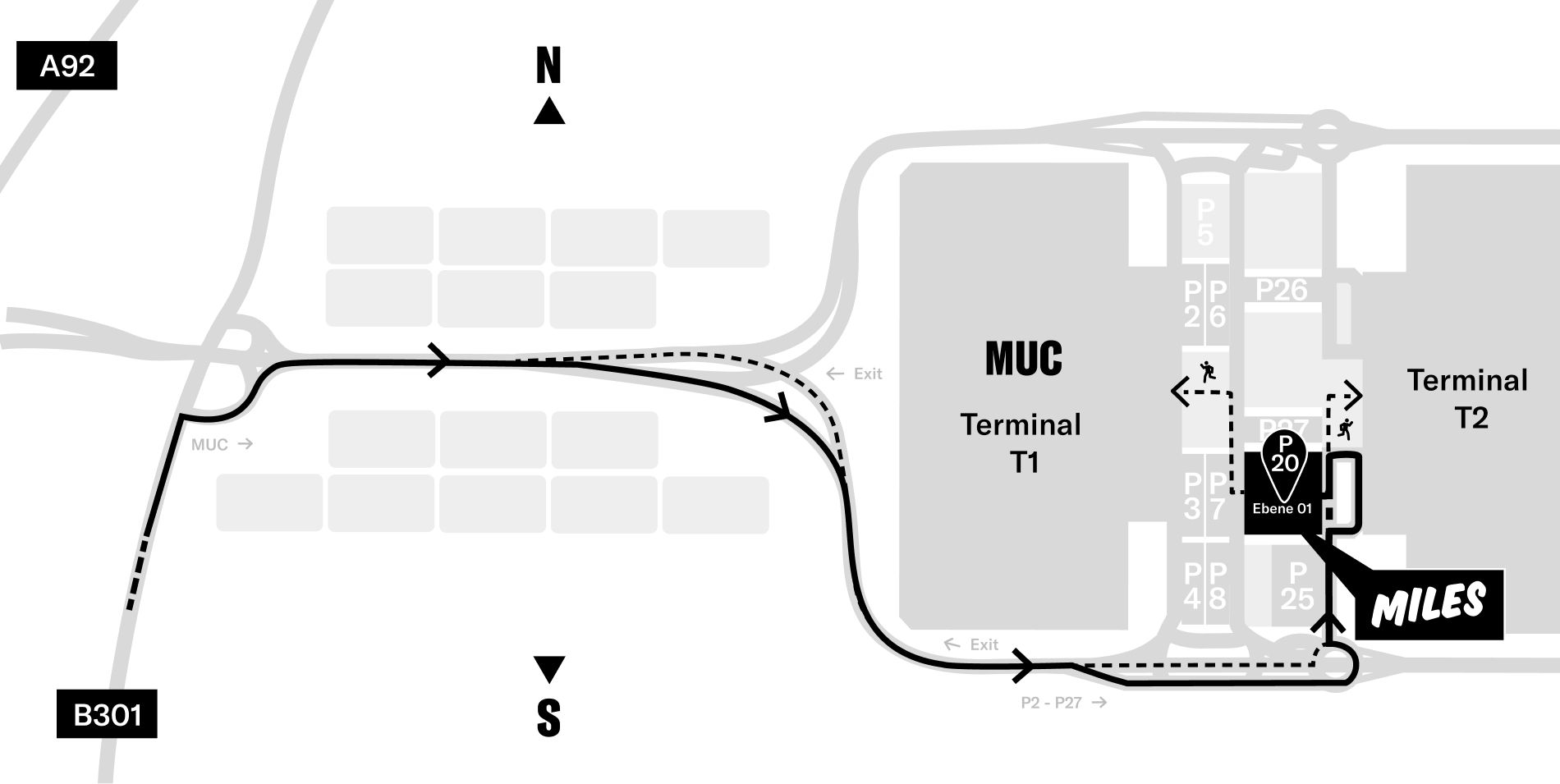 How to get to the airport - map
